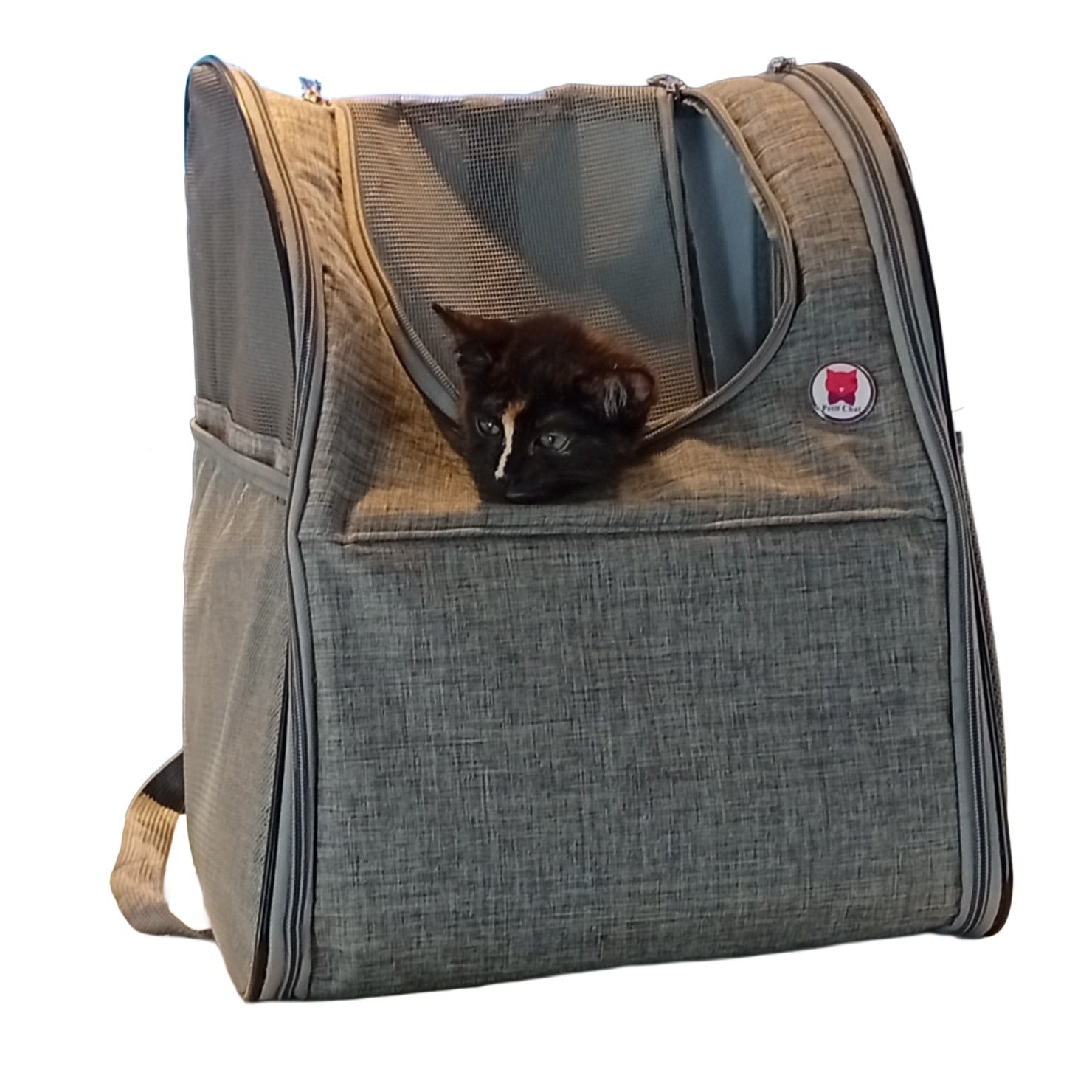Sac à dos de transport pliable pour Chats et Chiens gris de la marque Petit Chat.