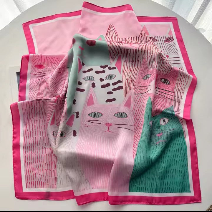Foulard Carré en Soie pour femmes et Chats – Petit Chat