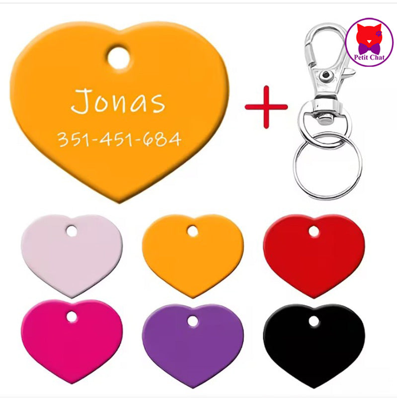 Plaque d'identification personnalisé pour animaux de compagnie avec motif coeur gravé